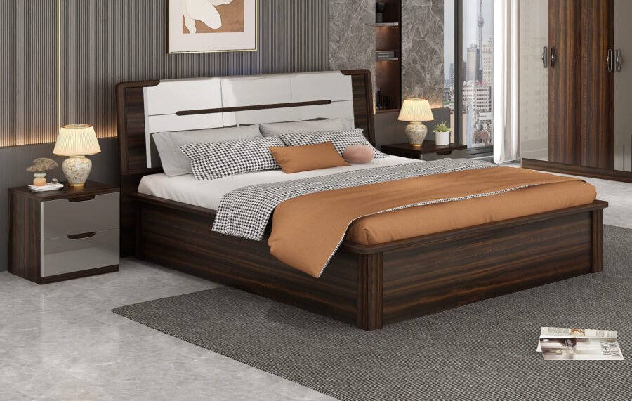 BS-6603B Bed with Storage Matt Brown + Khaki High Gloss (8S+9L) - Image 2